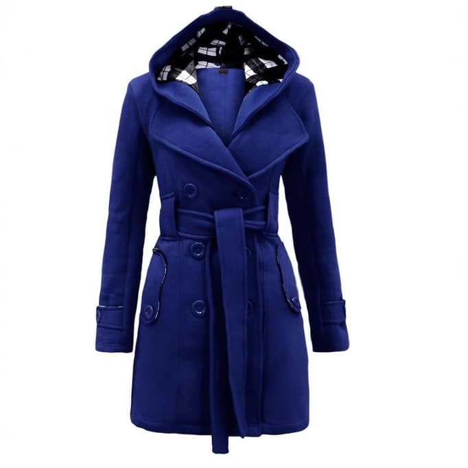 2024 AliExpress eBay Amazon New Plaid Hooded Wool Coat with Belt and Double-Breasted Long Coat