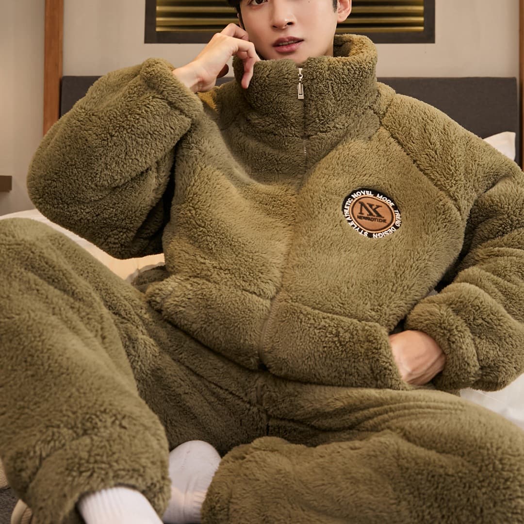 Men's Pajamas Autumn Winter Coral Fleece Flannel Thickened Casual Homewear Warm Set Plus Size