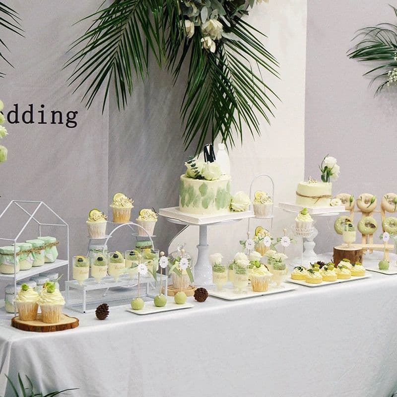 White iron dessert table decorations cake tray wedding snack display stand cold meal tea break table wholesale
