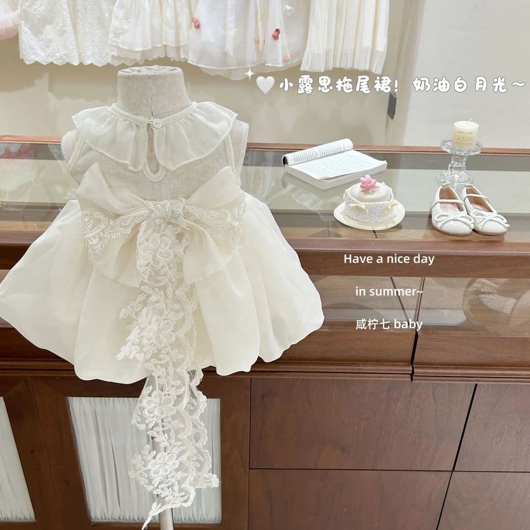Lusi Trailing Dress Original Baby Girl Summer New Dress Puffy Bud Princess Skirt Heavy Craft Birthday Gown