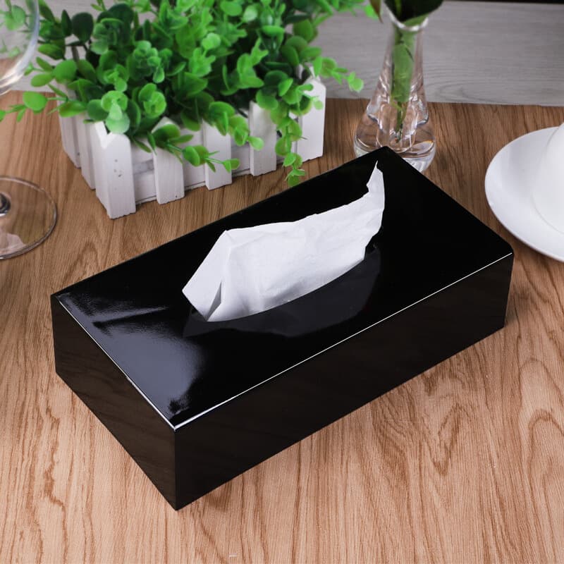 Acrylic Rectangular Black Gold Tissue Box, Customizable with LOGO, PS Flip-Top, Pull-Out Style