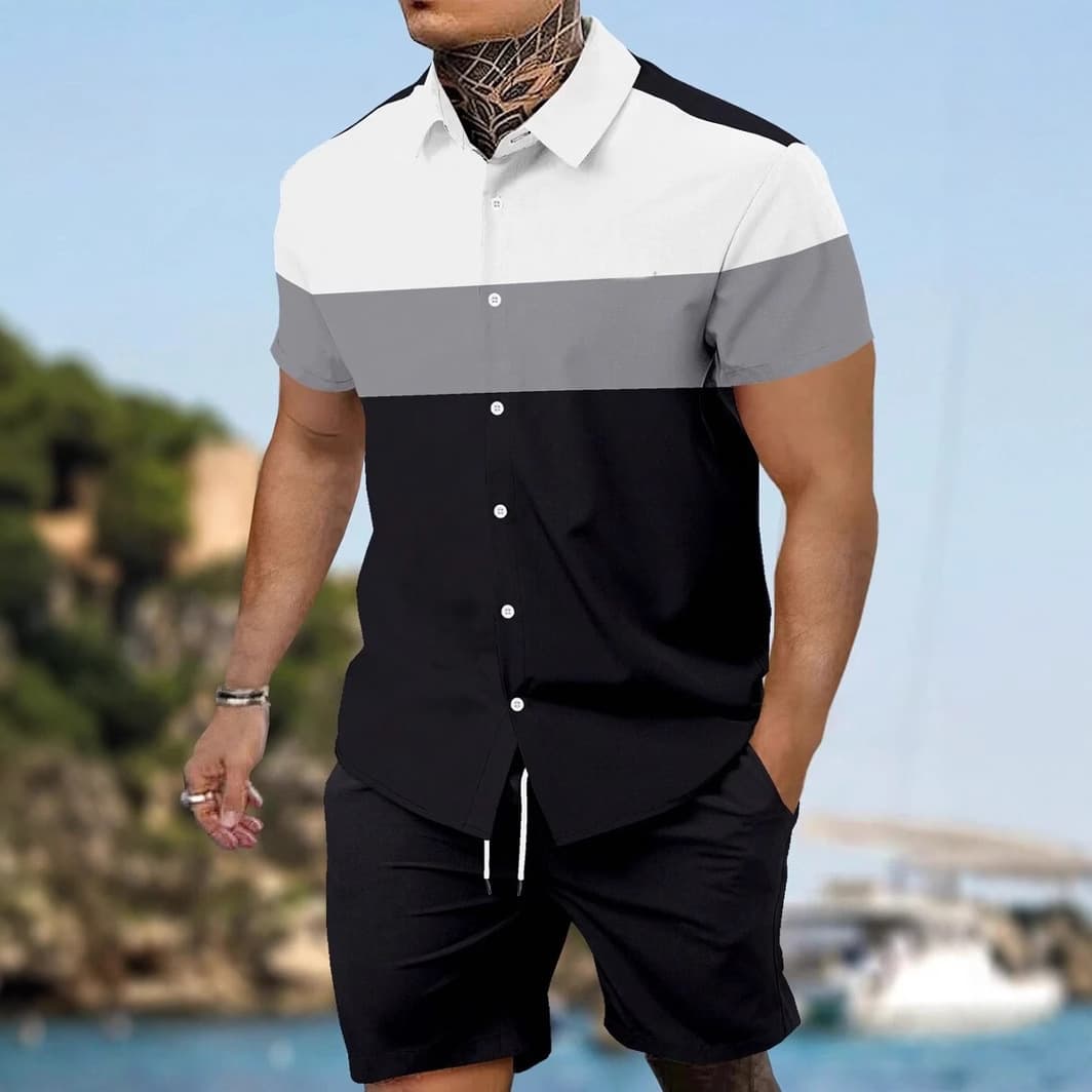European and American foreign trade new 2024 new casual versatile geometric short-sleeved shirt shorts suit