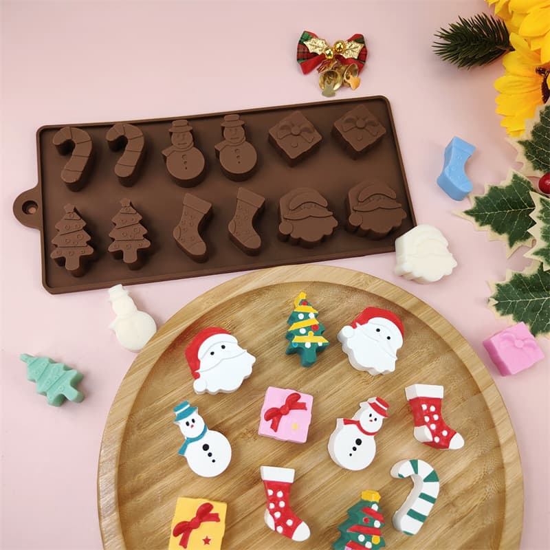 12-Cavity Christmas Series Chocolate Fondant Cake Decorating Silicone Mold Jelly Pudding Mold DIY Resin Wax Mold