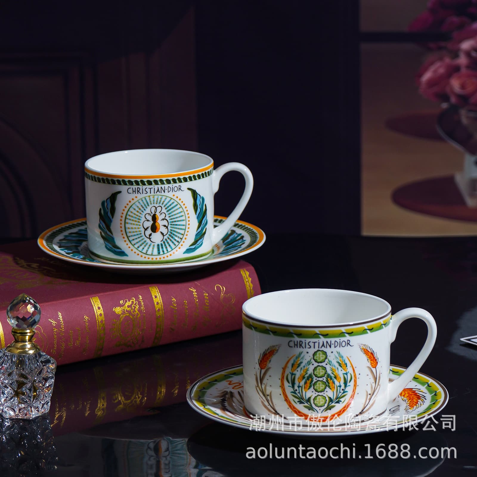 Cross-border Dijia Vintage Ceramic Early Spring Series Mug Set of 4 Breakfast Cereal Cup Home Creative Coffee Cup