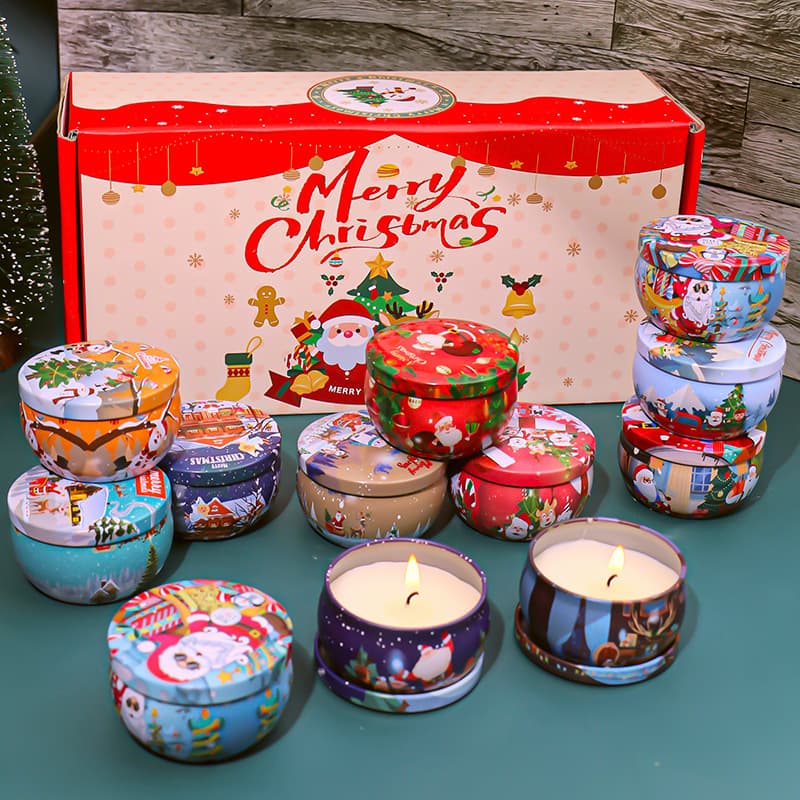 16 Christmas Tin Scented Candle Gift Box Set, Holiday Gifts, Home Indoor Long-Lasting Fragrance Decor