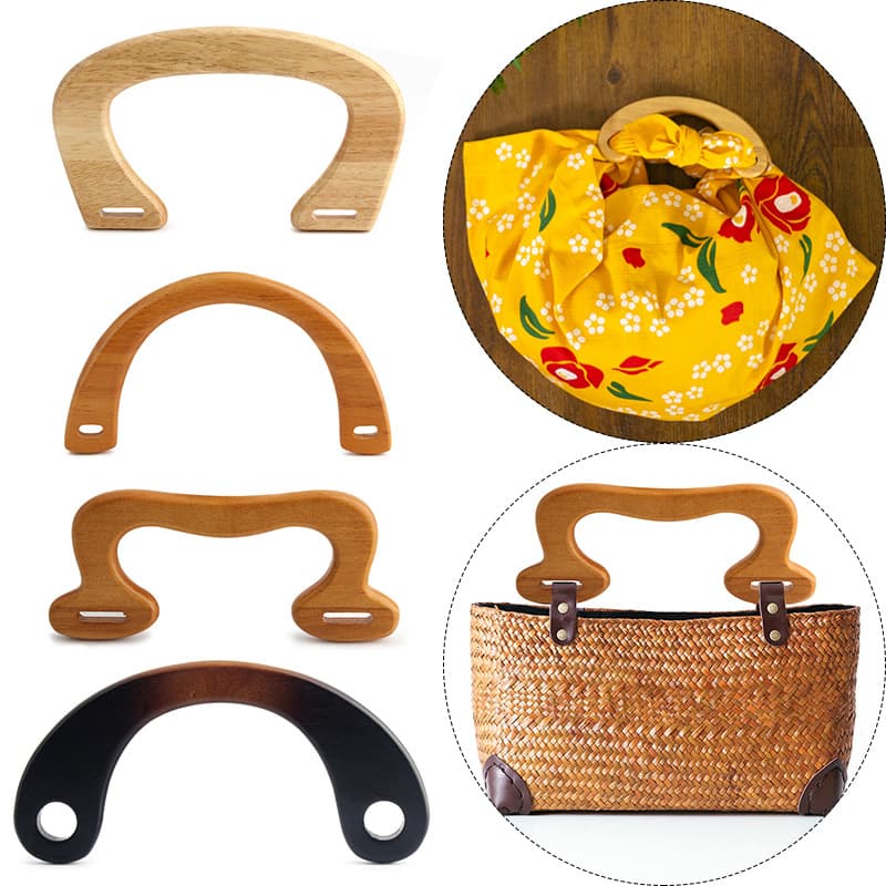 Cross-Border Ready-Made School Season Hand-Crocheted Bags, Semi-Circular Wooden Handles, Bag Handle Accessories, Slotted Women's Bags, Wooden Handles