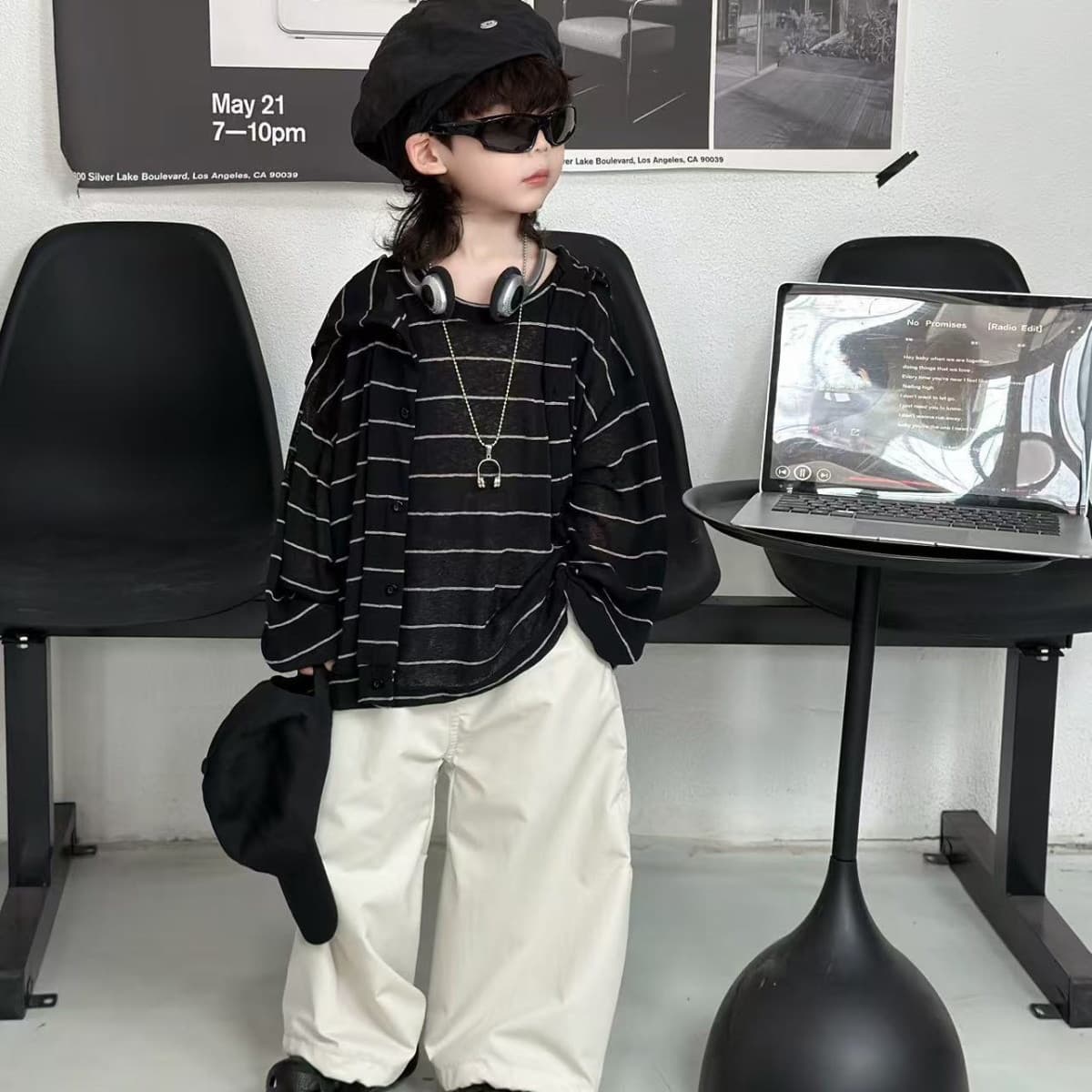 Boys spring and autumn striped hoodie three-piece set 2026 new children's baby casual trendy striped hoodie three-piece set
