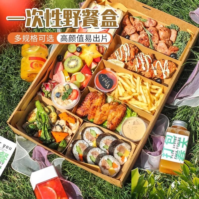Disposable Lunch Box Bento Sushi Visible Kraft Paper Takeout Box Outdoor Camping Afternoon Tea Eco-Friendly Picnic Box