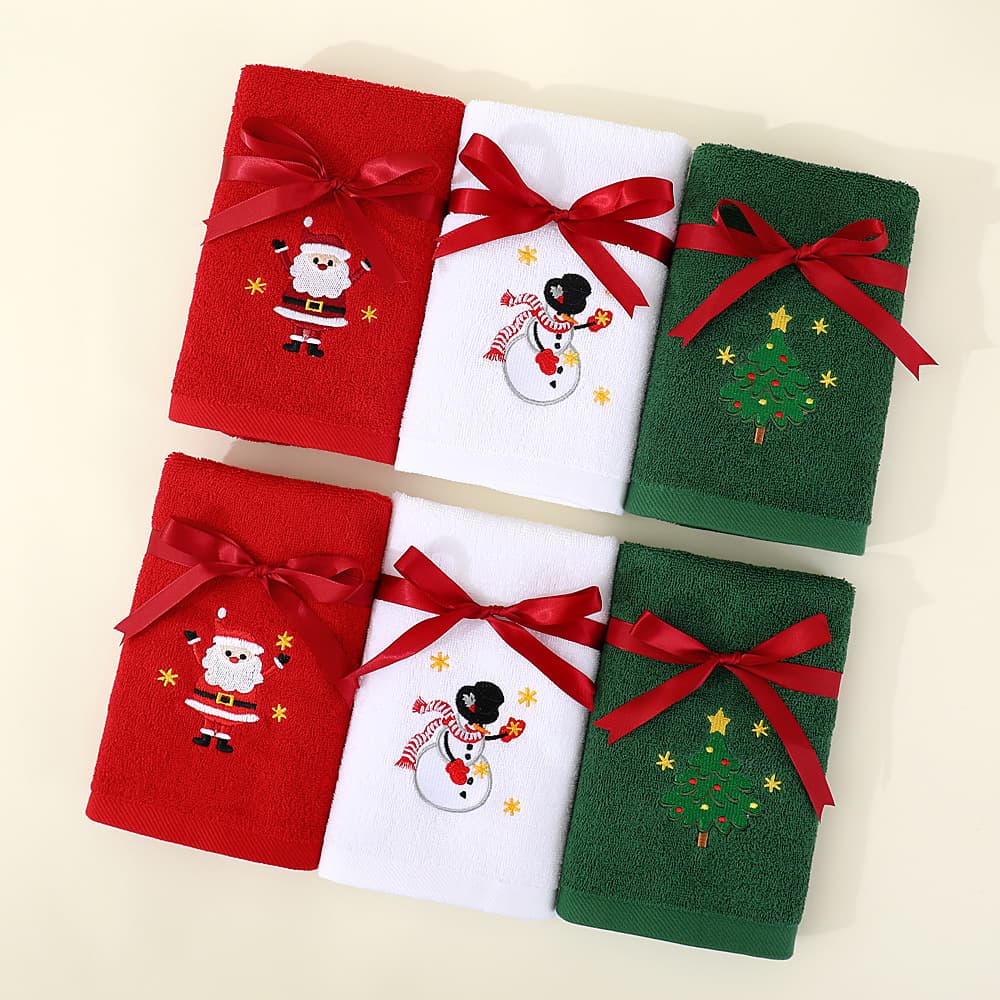 Cross-Border Pure Cotton Christmas Towel, Absorbent and Non-Shedding Kitchen Towel, Festival Themed Gift Towel with Embroidered Logo Customization