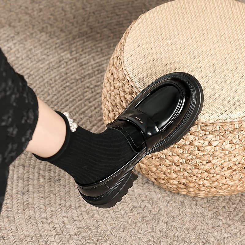 High Heel Thick Sole Loafer Shoes for Women, Platform Leather Shoes 2023 Autumn New Style College JK Shoes with Hidden Height Increase