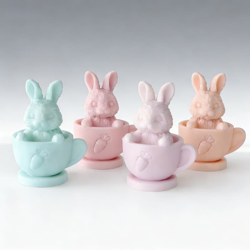 New and Good Tea Cup Rabbit Candle Silicone Mold Handmade Creative Easter Rabbit DIY Aromatherapy Decoration Ornament