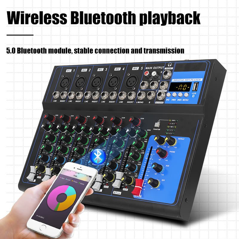Professional Compact F4 Mixing Console Recording DJ Mixer F7 Stage Bluetooth Speaker Audio Equipment Cross-border Supply