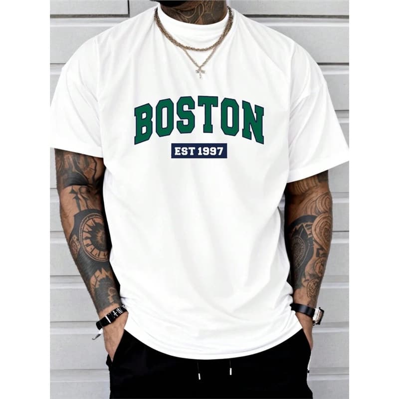 Men's Round Neck Casual Commute Letter Print T-Shirt, Summer D