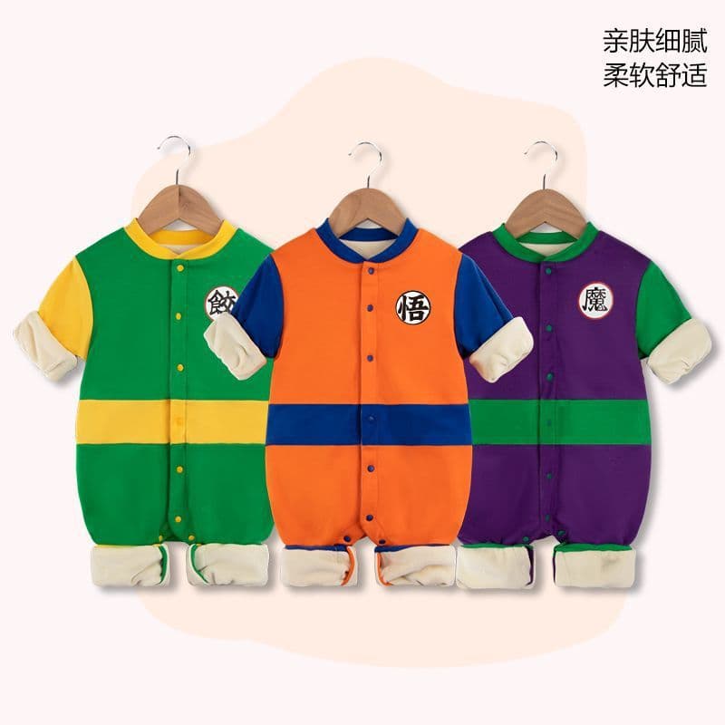 Baby Cute Warm Fleece-Lined Dragon Ball Romper for Boys 0-12 Months Newborn Onesie