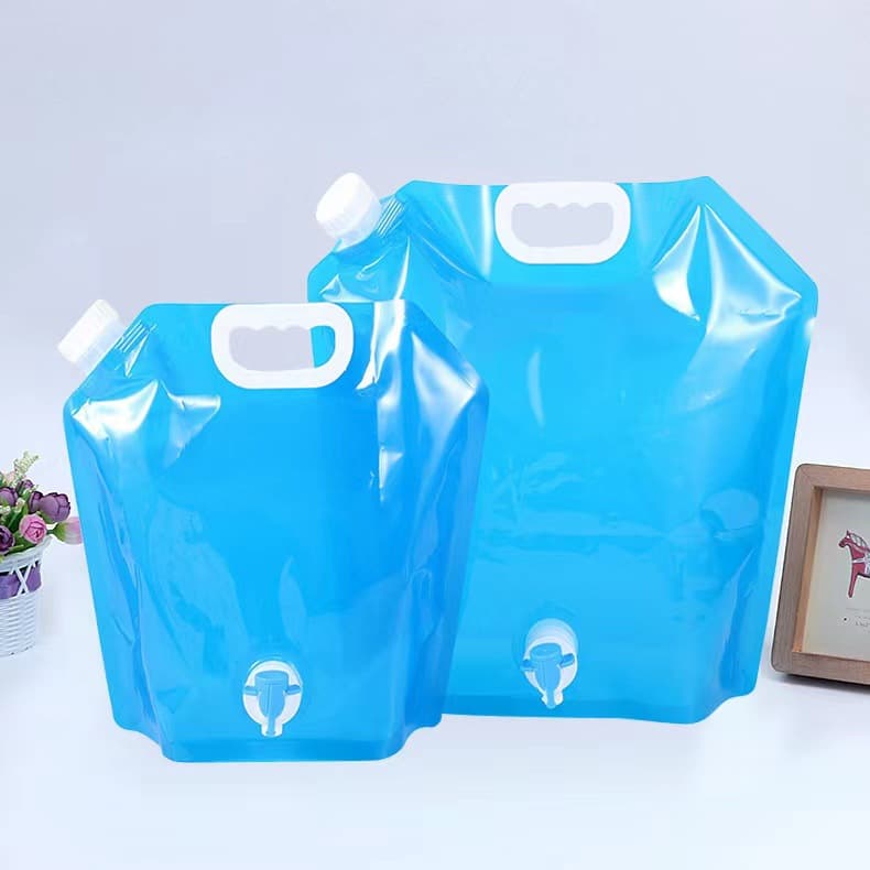 Outdoor Portable Foldable Water Bag with Faucet, Cycling Travel Camping Plastic Handle Reinforced Large Capacity Water Storage Bag