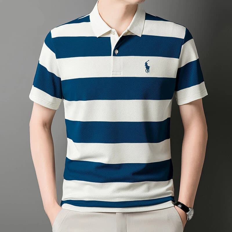 Pineapple Pattern Yarn-Dyed Summer New Hot Style Business Embroidered Men's Short Sleeve Polo Shirt Cross-Border E-Commerce