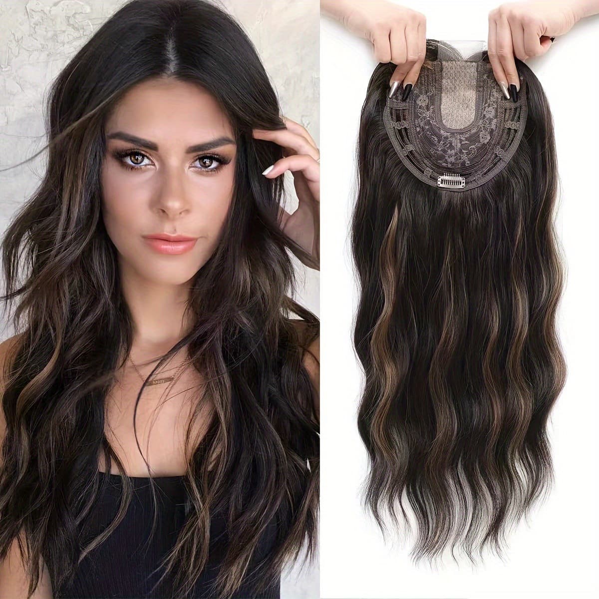 European and American Women's Hair Topper Synthetic Long Curly Hair Ombre Curtain Bangs Natural Breathable Hair Volume Booster