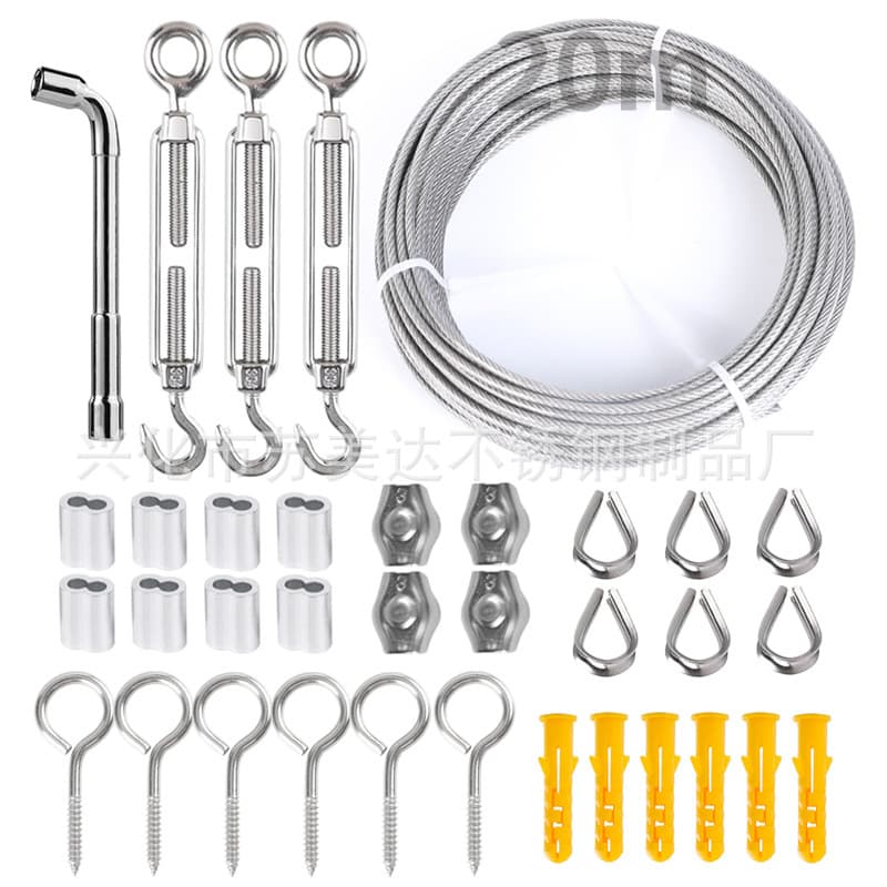 Labelable 20-meter stainless steel plastic-coated wire rope outdoor garden cable load-bearing suspension tensioner kit