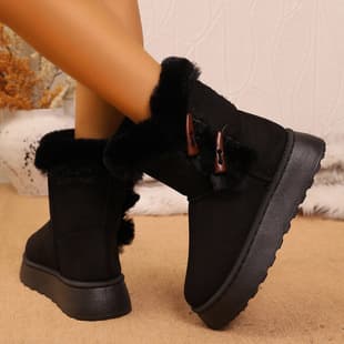 Women's Snow Boots with Fleece Lining, 2026 Winter New Thick Sole Heightening Anti-Slip Versatile Warm Cotton Shoes Wholesale