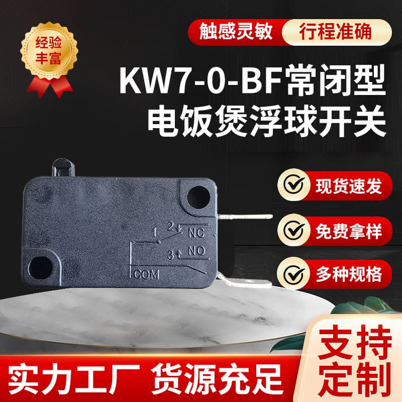 Side 2-pin KW7-0-BF Normally Closed Travel Push Button Micro Switch Roller Normally Closed with Hole Switch