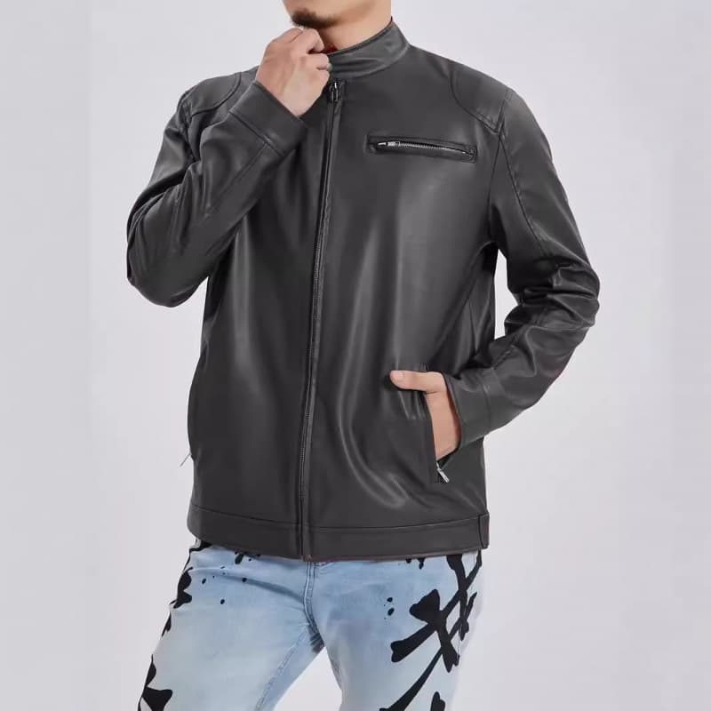 Foreign trade Amazon European and American men's high-end leather motorcycle leather jacket men's stand-up collar punk leather jacket men