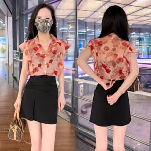 Wholesale High-end Sense Floral Chiffon Shirt Women's Summer Loose Retro Hong Kong Style Thin Versatile Age-reducing Top