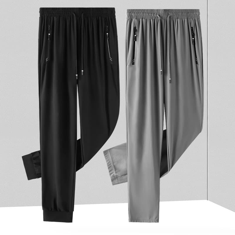 Summer Thin Large-Size Men's Air-Conditioning Pants, Men's Ice Silk Solid Color Long Pants, Outdoor Quick-Drying Sweatpants, Breathable, Fashionable and Casual