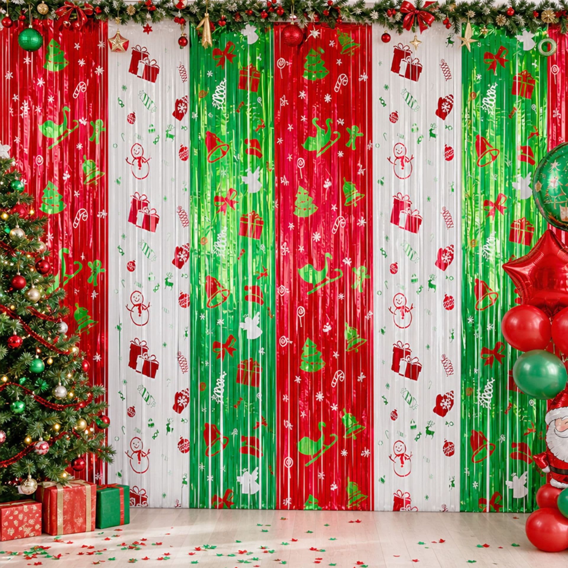 Cross-border new Christmas theme party rain curtain decoration set Santa Claus rain curtain background decoration