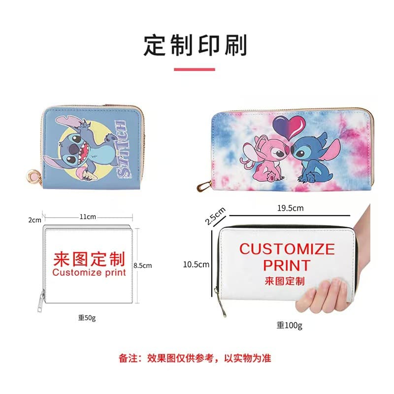 Custom DIY wallet supported, cartoon long/short women's billfold passport cover, print colors, sample order with image.