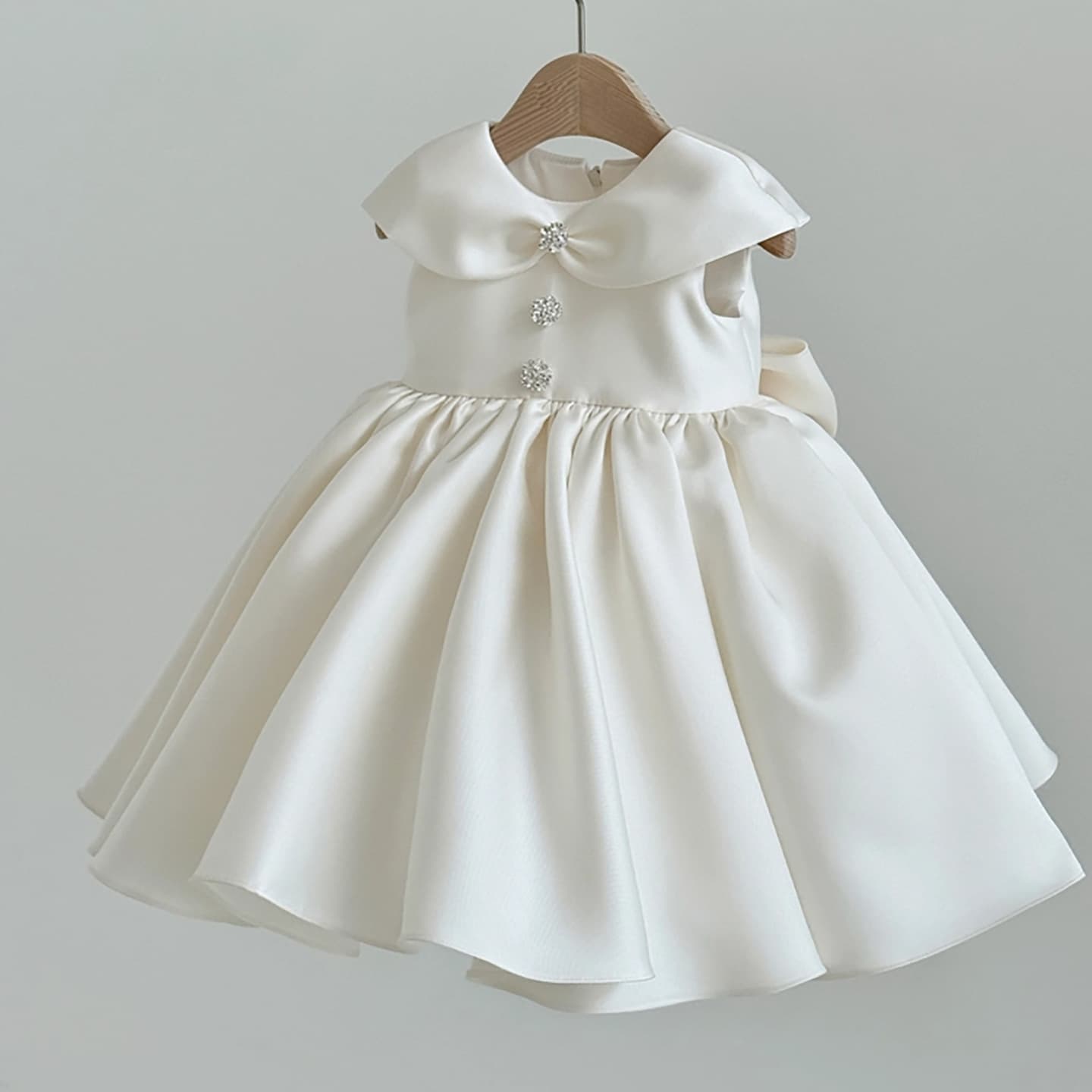 High-end satin Korean baby girl's one-year-old dress for birthday photos, fashionable flower girl princess dress, fluffy and simple