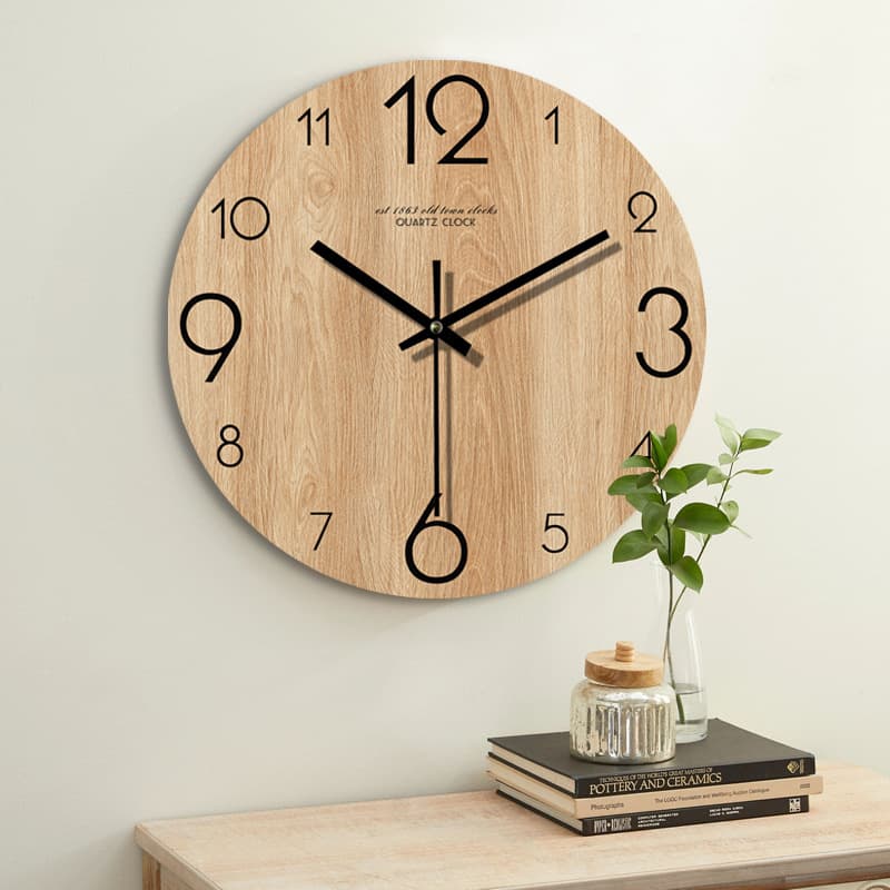 Cross-Border Wall Clock Amazon Wall Clock Wood Grain Clock Living Room Silent Clock Quartz Clock Wall Hanging Factory Price