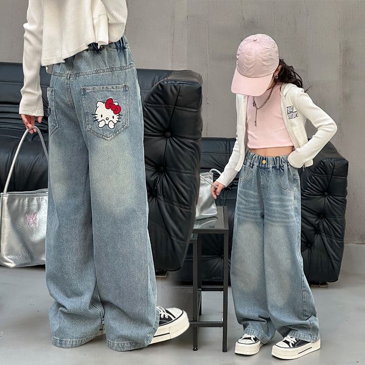 Girls' Jeans Spring/Fall 2025 New Style Wide Leg Pants for Teens Middle High School Students Autumn Clothing