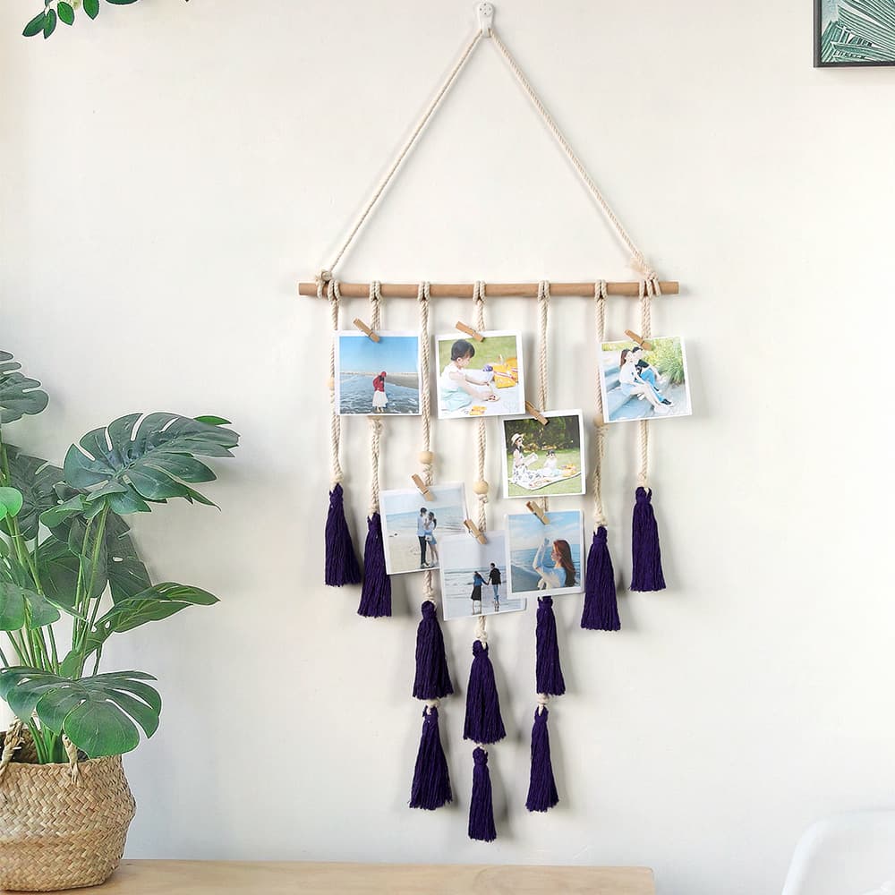 Amazon Photo Clip Cross-border Woven Cotton Rope Wooden Stick Decorative Storage Wall Tapestry Home Hanging Photo Rack Wall Mount