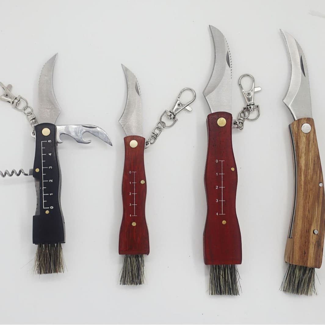 Factory Direct Mushroom Knife, Outdoor Mushroom Picking Small Knife, Wooden Handle Folding, Rosewood and Balsa Wood with Brush, Multifunctional