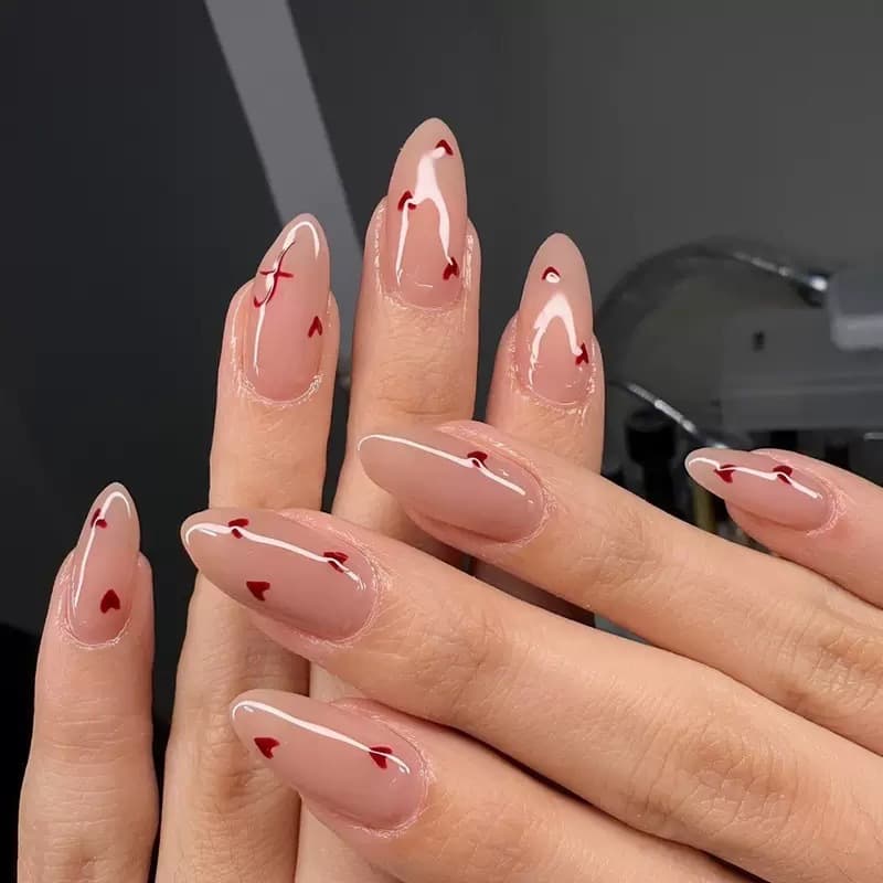 Wine Red False Nails Almond Shape Water Drop Nail Solid Color Pointed Nail Sticker Nail Patch 30 Pieces