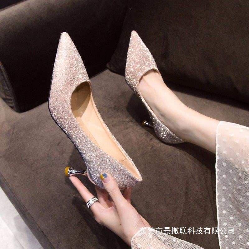 French High Heel Women's Stiletto Heel Student Eighteen Crystal Wedding Photo Light Color Bridal Shoes Single Shoes