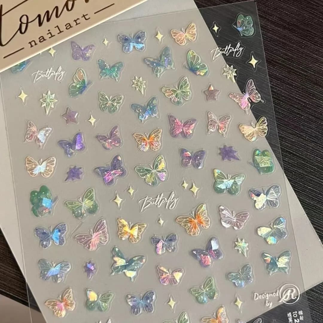 Trending Butterfly Flat Wing Iridescent Sticker Premium Nail Art Sticker Colorful Butterfly Fairy Nail Sticker