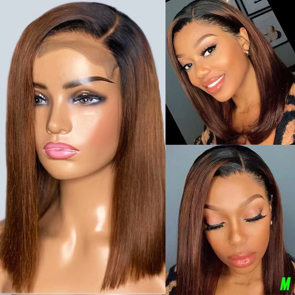 Amazon Hot Lace Short Straight Hair Dyed High Temperature Silk Chemical Fiber Wig Set European and American New Lace Straight Hair in stock