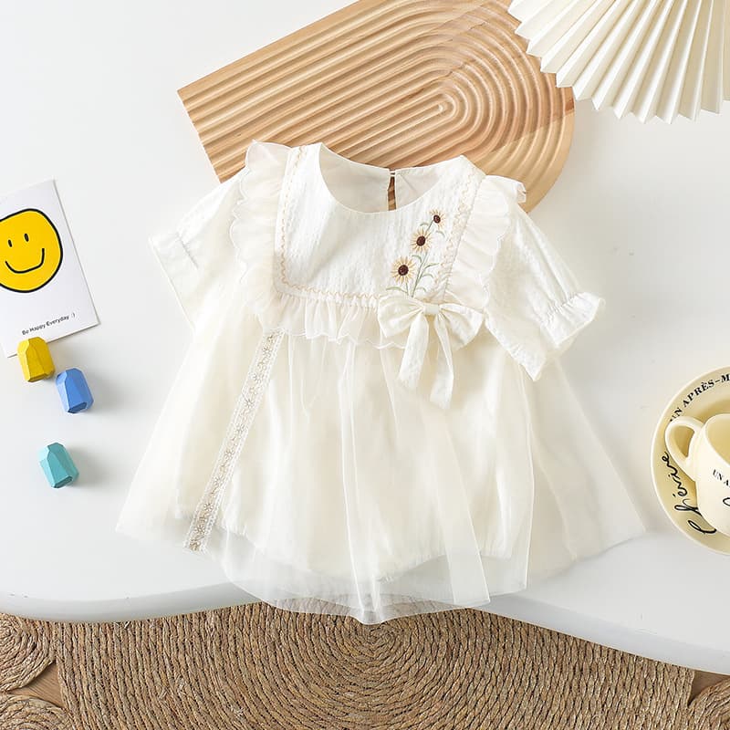 Summer new fashionable fart clothing, thin children's cute jumpsuit, sweet bow princess dress, short-sleeved romper