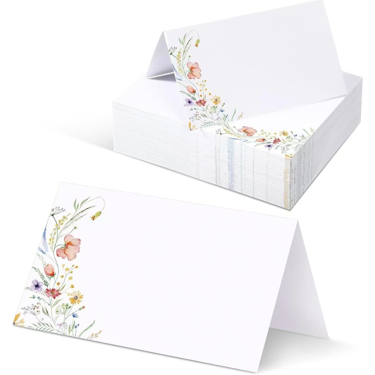 Custom Watercolor Wildflower Table Cards Tent Seating Floral Blank Place Name Cards Birthday Party Folded Cards Gift Cards
