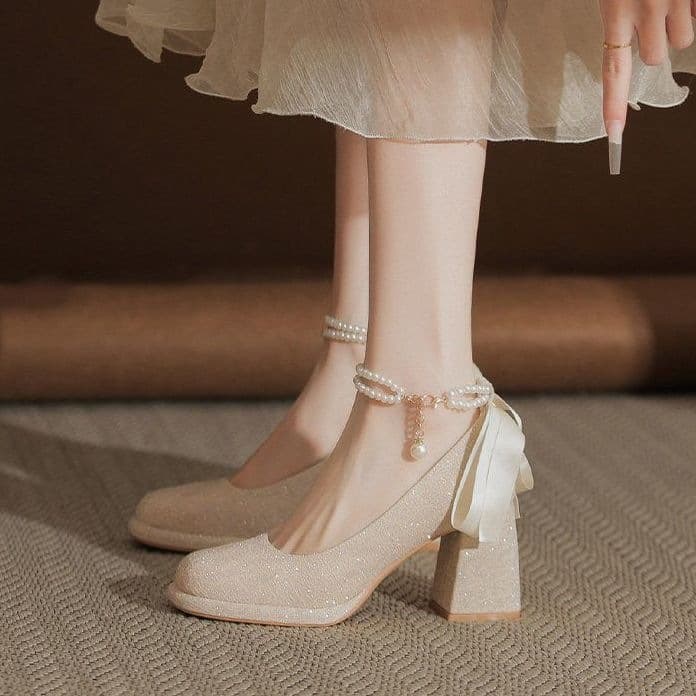 Fairy-Style Cheongsam New Chinese-Style Wedding Shoes for Brides and Bridesmaids, 2026 Summer New Model, Suitable for Dresses, Chunky High Heels for Women