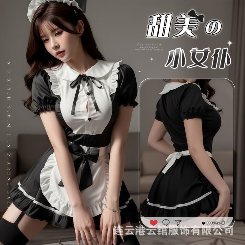 Yunwan black and white maid couple interactive elegant pure beauty doll collar bow waist dress new wholesale