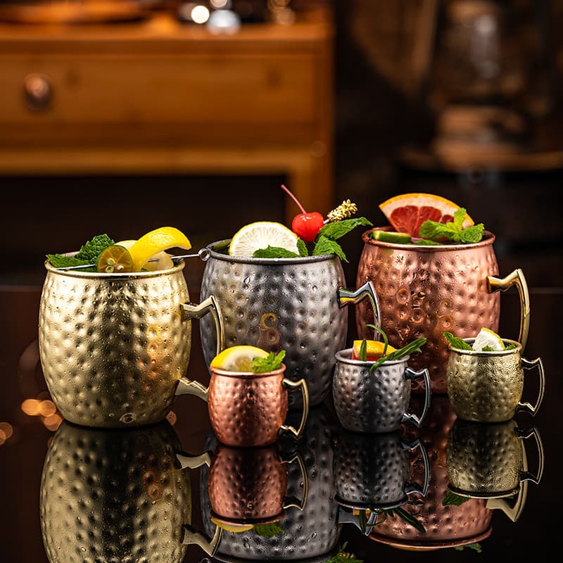 Mule Cup Bar 304 Stainless Steel Metal Moscow Mule Hammered Cup Julip Copper Cocktail Cup Cross-border