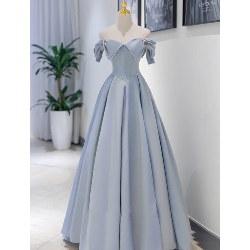 Blue Little Evening Dress for Women Banquet Elegant 2026 New Bridesmaid Dress Designer Off-Shoulder Gown