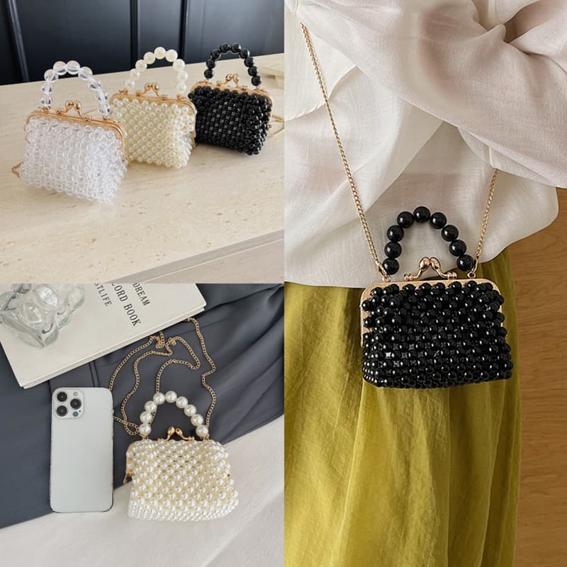 French Elegant Chanel-Style Pearl Box Shoulder Bag Sweet and Cute Beaded Handbag Trendy Small Square Bag