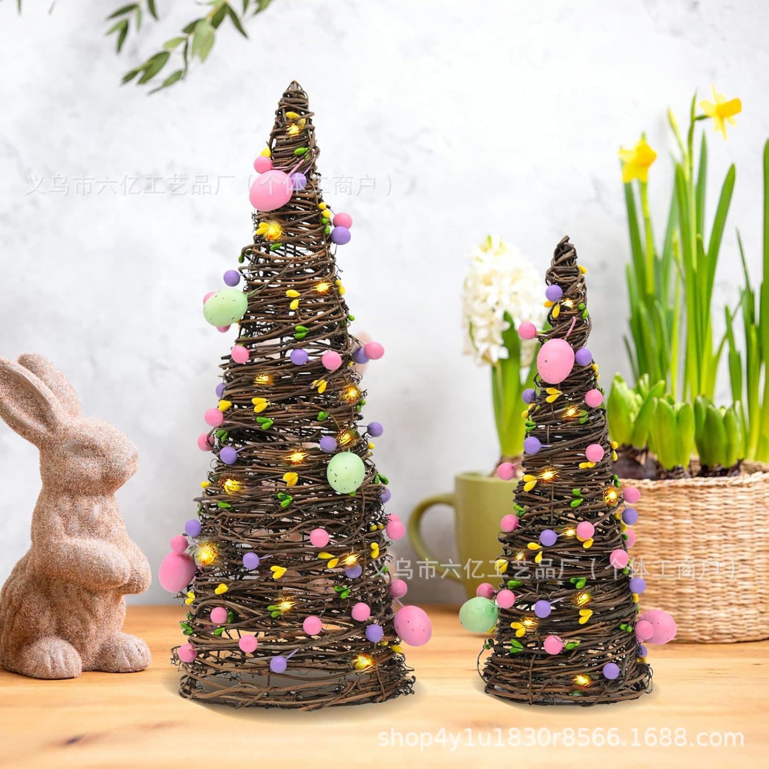 New Cross-Border Easter Decoration Simulation Colored Eggs Bird Eggs Tree Cone Ornament Christmas Tree Vine Wreath Spiral Table Decoration