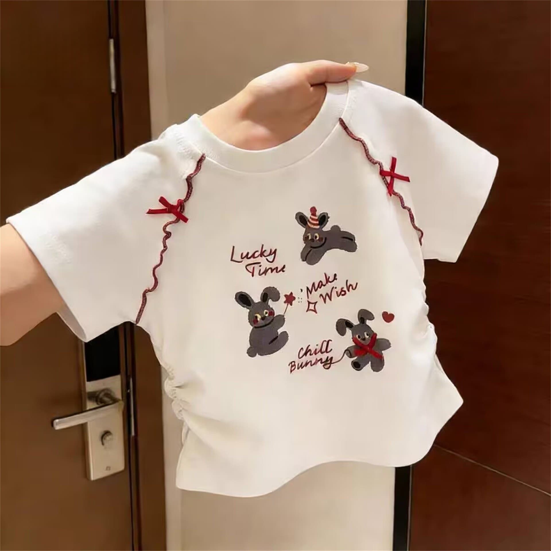 Girls Short Sleeve T-Shirt Summer New Fashionable Children White Top Casual Stylish Clothes T