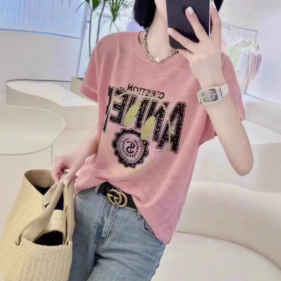 New Korean Style Letter Print Women's Short Sleeve Plus Size T-Shirt Slimming Concealing Top Fashion Base Layer