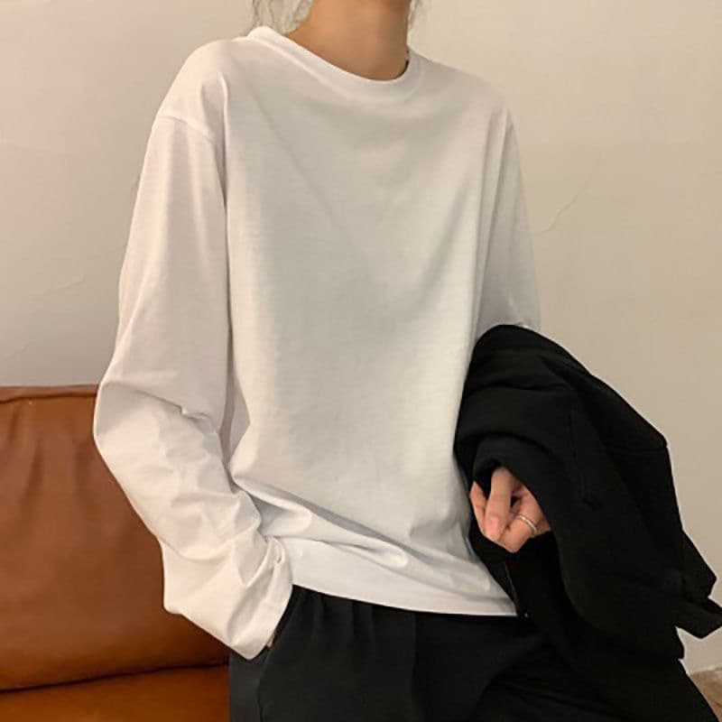 Solid Color Long Sleeve T-Shirt Men's Casual Slim Fit Crew Neck Base Layer Top Teen Student Shirt T Fashion Spring Autumn