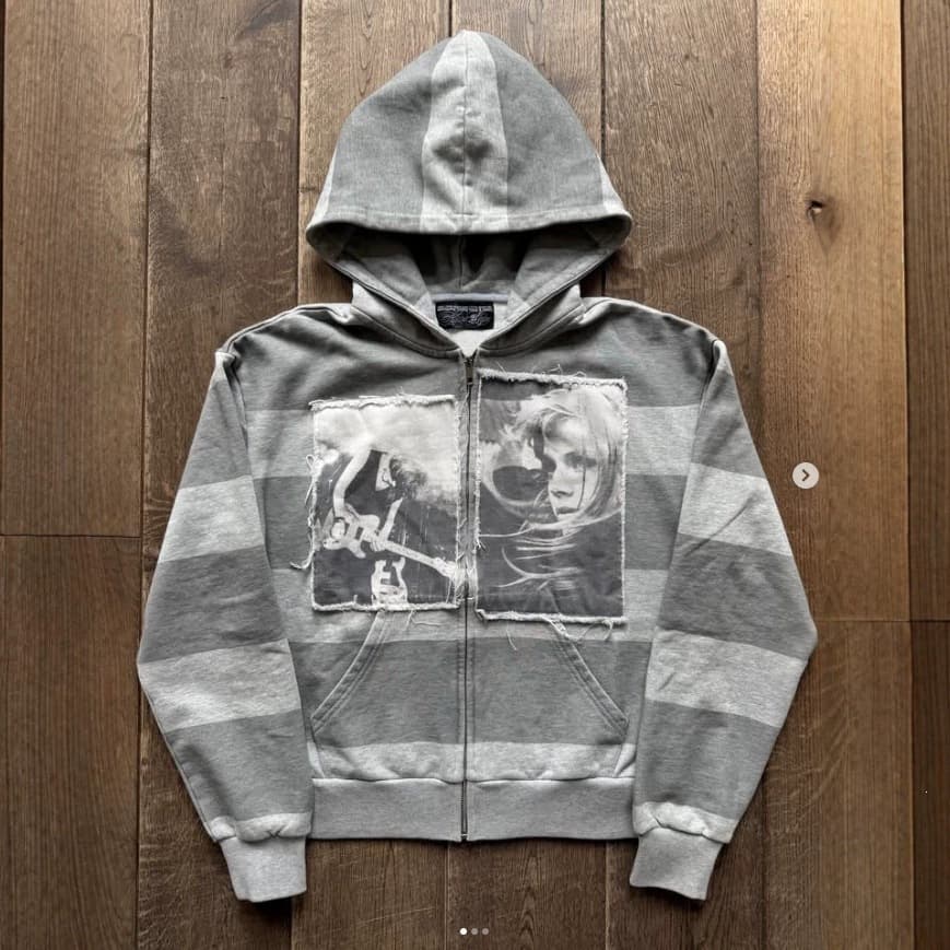 Vintage Black and White Portrait Print Hoodie, American Style Star and Sun Pattern Pullover Hoodie